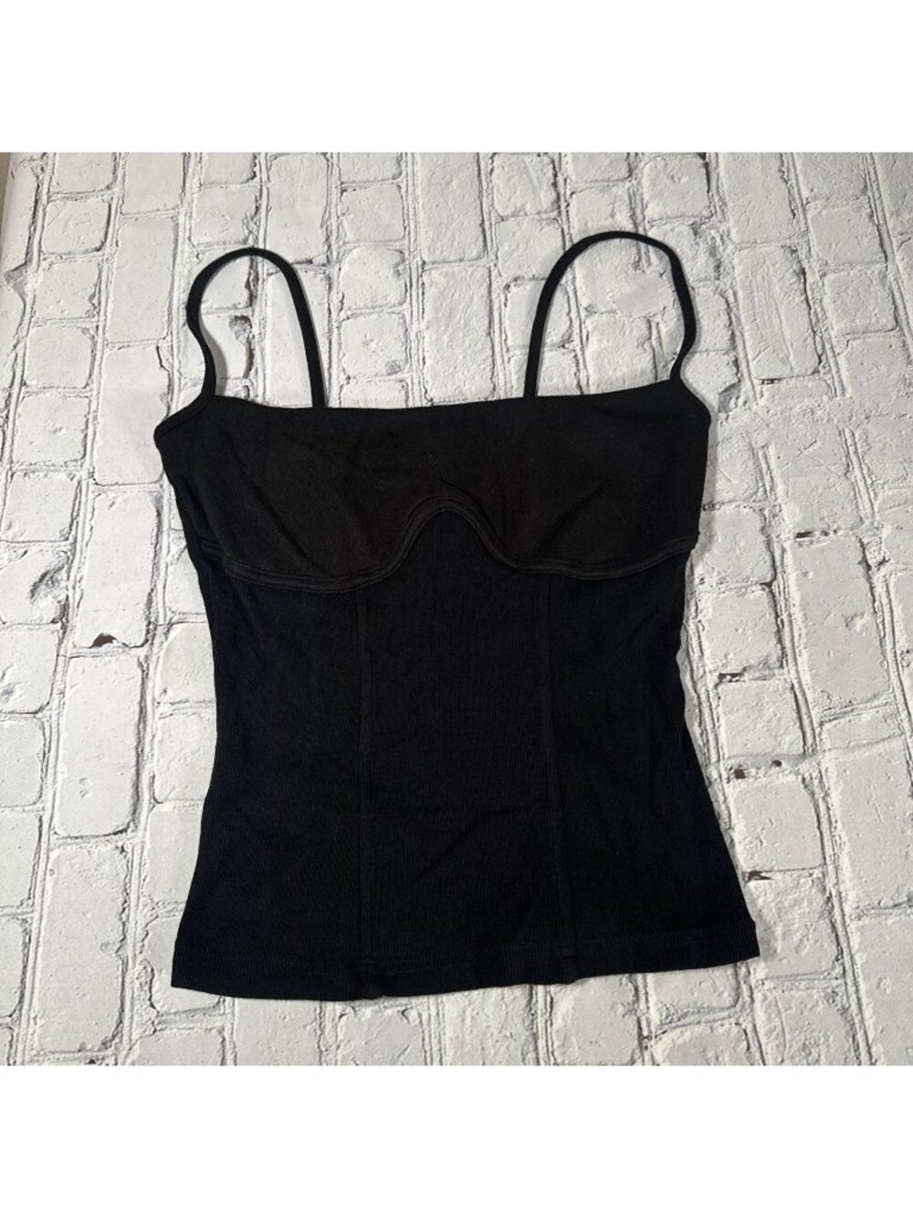 Commense Black Ribbed Corset Style Cami Top Size S Minimalist Y2K Stretch